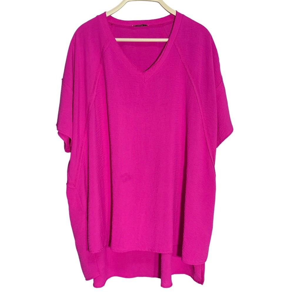 Jodifl V-Neck Tunic Top Womens Size S Pink Oversized Light Flowy Relaxed EUC